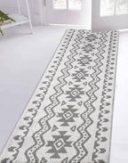 Custom Size Southwestern Style Runner Rug Mat for Wide Hallway Entryway Kitchen Laundry Room with Slip Resistant Latex Rubber Backing, Aztec Light Grey, 31 inch X 15 feet