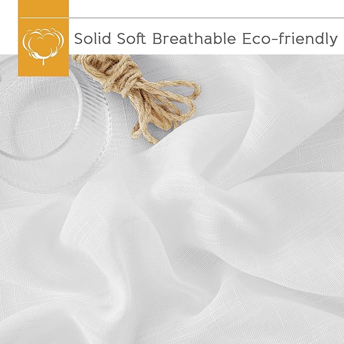 RYB HOME White Sheer Curtains Privacy Linen Textured Blend Half Translucent Window Treatment for Living Room Patio Sliding Door Bedroom, White W 70 x L 84 inch, 2 Pcs