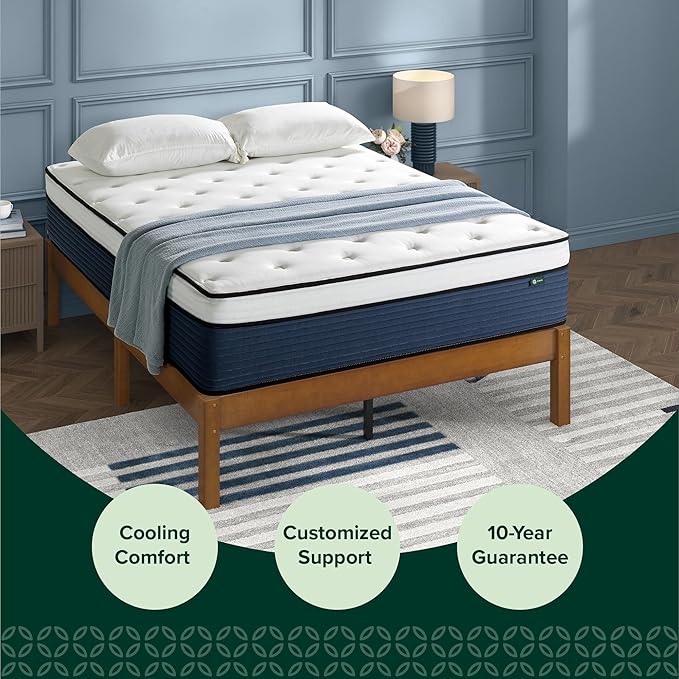 ZINUS 14 Inch Cooling Comfort Support Hybrid Mattress [New Version], California King, Fiberglass Free, Medium Plush, Cooling Motion Isolation, Certified Safe Foams & Fabric, Mattress in A Box