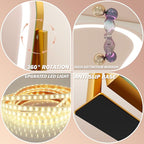 FENNIO Large Vanity Mirror with Lights - 15.5"x13" LED Lighted Makeup Mirror with Lights, 10X Magnification, Touch Screen with 3-Color Lighting, Dimmable, for Vanity Desk Tabletop, Bedroom（Gold）