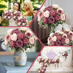 Geosar 8 Bundles Artificial Peonies Flowers Fake Silk Peony Bouquet Faux Peonies Flowers Bulk for Decoration Vase Floral Arrangements Wedding Party Table (Dusty Pink,Dusty Rose)
