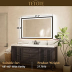 TETOTE 48x30 LED Bathroom Mirror with Lights Gold Metal Framed Front & Back Light Vanity Mirror Baroque Antifog Stepless Dimmable White/Warm/Natural,CRI90+,Waterproof,Wall Mounted(Horizontal/Vertical)