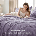 Bedsure King Size Comforter Set Grayish Purple - Bed in a Bag Bedding Set 7 Pieces, GentleSoft™ Pintuck Bed Set Gift for Family, Pinch Pleat Grayish Purple Comforter with Sheets, Pillowcases & Shams
