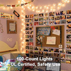 ODEETRONIC Incandescent Christmas Lights, 21.63ft 100 Count Clear Christmas Mini Lights Connectable, 120V UL Certified Indoor Warm White String Lights for Bedroom Party Patio Outside Decor, White Wire