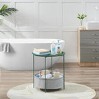 VECELO Round Side/End Table with Fabric Storage Basket，Metal Anti-Rust and Waterproof Small Bedside Nightstand with Removable Tray Top for Living Room，Balcony & Laundry，Dark Green /1pcs with Basket