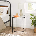 VASAGLE Round Side Tables, Set of 2, Glass End Tables with Metal Frame, Black Coffee Tables with Modern Style, for Living Room, Balcony, Bedroom, Black