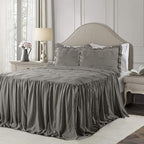 Lush Decor Ravello Pintuck Ruffle Skirt Bedspread Set - Luxe 3 Piece Ruffled Bedding Set - Traditional Glam & Farmhouse Inspired Bedroom Decor - King, Dark Gray
