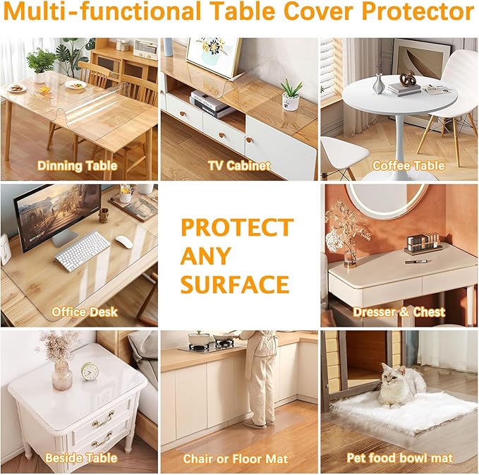 20 x 42 Inch Clear Plastic Dining Room Table Protector Tablecloth Desk Pad Mat Wooden Furniture Coffee Glass End Bed Sofa Side Bar Bistro Dinner Table Cloth Top Protection Cover Waterproof PVC Vinyl