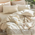 MooMee Bedding Duvet Cover Set 100% Washed Cotton Linen Like Textured Breathable Durable Soft Comfy (Heathered Almond Milk Grey, Twin 68"x90")