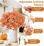 SHareconn 24 Bundles Artificial Fall Flowers for Outdoors Decoration, UV Resistant Silk Eucalyptus Lavender Faux Autumn Fake Plants for Outside Indoor Garden Yard Porch Home Decor, Autumn Orange-Red