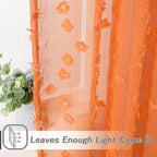 MYSKY HOME Orange Sheer Short Curtains with Pom Pom for Small Windows Bedroom Nursery Kids Girls Room Curtains Cafe Kitchen Light Filtering Boho Drapes, Rod Pocket,38 x 54 Inches, 2 Panels