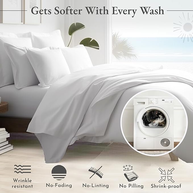 California Design Den Full Size Bed Sheets Set - 400 Thread Count Sateen, Natural 100% Cotton Sheets Full Size, Deep Pocket Cooling and Durable Bedding Set - Pinstriped