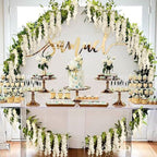 Wisteria Artificial Flowers Garland, 2Pcs Total 14.4ft Silk Faux Wisteria Vine Kit, Hanging Flower Plant for House Outdoor Garden Ceremony Outside Wedding Arch Floral Decor (2, White)