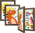 BAIJIALI Brown Art Frames for Kids Artwork - Front Opening Holds 150 Drawings, 3D Crafts - 3 Packs 8.5x11 with mat or 9x12 without Mat