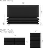Vänt Upholstered Wall Panels - Queen/Full Size Wall Mounted Headboards - Vintage Leather Jet Black - Set of 4 Panels (Each Individual Panel 30"x11.5")