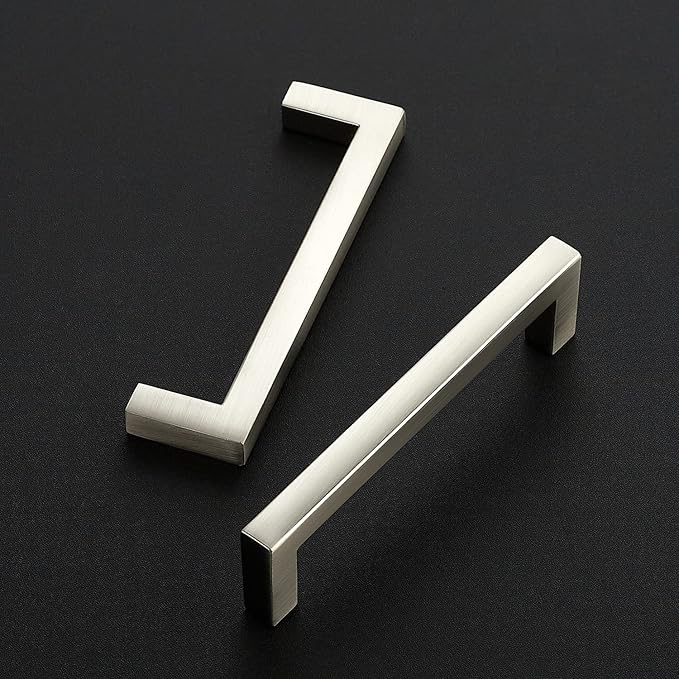 Ravinte 25 Pack Solid 3-3/4 Inch Center to Center Slim Square Bar Drawer Handles Kitchen Cabinet Handles Brushed Nickel Satin Nickel 3-3/4in Hole Center