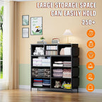 Dresser for Bedroom with 10 Drawers, Chest of Drawers with Side Pockets, Hooks, Wooden Top and Sturdy Metal Frame, Fabric Dresser Drawers for Living Room, Hallway (Black Wood Veins)