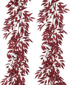 RECUTMS Artificial Hanging Willow Leaves Vine Twigs 2Pcs 5.7Ft Fake Silk Burgundy Leaf Ivy Fall Garland Faux Greenery Indoor Outdoor Valentines Day Wedding Birthday Christmas Thanksgiving Party Decor