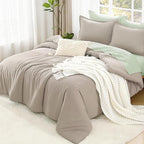 Litanika Oatmeal Twin/Twin XL Comforter Set, 2 Pieces Lightweight Solid Bedding Comforter Set, All Season Fluffy Bed Set (66x90In Comforter & 1 Pillowcase)