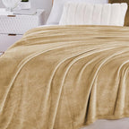 Walensee Fleece Blanket Plush Throw Fuzzy Lightweight (Throw Size 50x60 Tan Camel/Taupe) Super Soft Microfiber Flannel Blankets for Couch, Bed, Sofa Ultra Luxurious Warm and Cozy for All Seasons