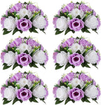 NUPTIO Flower Wedding Centrepieces for Tables - 6 Pcs 9.5in Diameter Lilac & White Artificial Flowers Rose Ball for Centerpieces Table - Fake Rose Arrangements for Weddings Birthday Party Decor