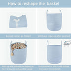 Cotton Rope Laundry Basket Hamper for Clothes Woven Storage Basket for Living Room Bedroom Boho Tall Rope Baskets for Blanket Toys Pillow Towels Baby Nursery Hamper Bin light blue
