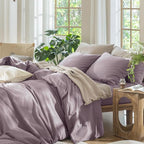 MooMee Bedding Duvet Cover Set 100% Washed Cotton Linen Like Textured Breathable Durable Soft Comfy (Solid Taro Purple, Oversized Queen 98"x98")
