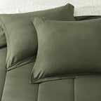 Monbix Queen Comforter Set - 7 Pieces Olive Green Bed in a Bag Queen Track Stitching Bedding Sets, All Seasons Down Alternative Comforter Bed Set with Sheets,Pillowcases & Shams