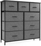 OLIXIS Dresser for Bedroom, 9 Storage Drawers, Tall Large Fabric Storage Tower Organizer, Chest of Drawers with Metal Frame Wooden Top for Nursery, Closet, Living Room, Entryway, Classic Grey