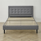 Decoro Mornington 2.0 Upholstered Platform Bed | Headboard and Metal Frame with Wood Slat Support, Grey, Queen Size