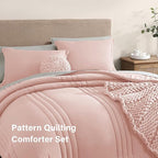 Monbix Queen Comforter Set - 7 Pieces Light Pink Bed in a Bag Queen Bedding Sets with Comforters, All Seasons Down Alternative Comforter Bed Set with Sheets, Pillowcases & Shams