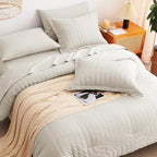 CozyLux Twin XL Comforter Set with Sheets Seersucker Beige 5 Pieces Bed in a Bag, Twin Extra Long Luxury Soft Bedding Sets for College Dorm with Down Alternative Comforter, Sheets, Pillowcases & Shams
