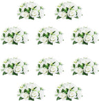 10Pcs Artificial Flower Ball Arrangement, 9.5" 15 Heads Wedding Roses Bouquet with Base Suitable for Parties Valentine's Day Wedding Centerpieces Flower Rack and Home Decor (White)