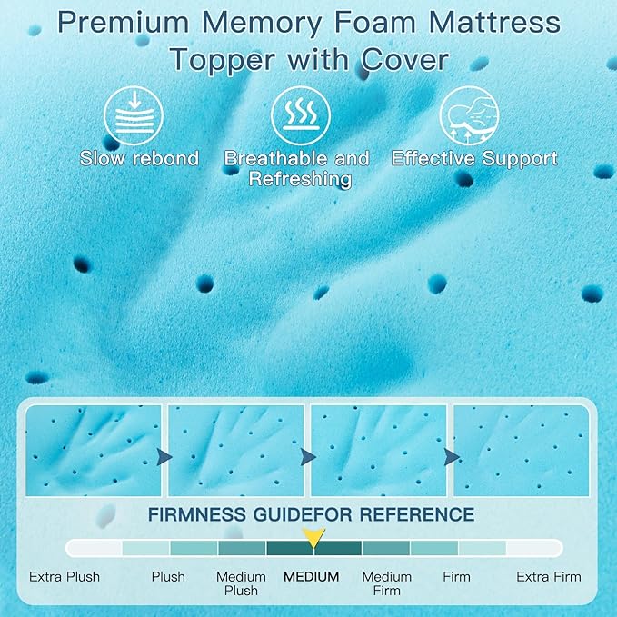 Airensky Queen Mattress Topper, Cooling Gel Infused Memory Foam Topper with Removable Skin-Friendly Cover, Bed Topper for Pressure Relief Back Pain, CertiPUR-US Certified, 2 Inch, 60"x80"