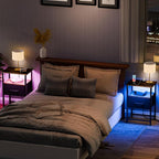 Nightstands Set of 2 with Charging Station and Drawer, End Table Bedside Table with 20 Colors LED Light Strip and 2 Layers Shelf for Bedroom Living Room (Rustic Brown)