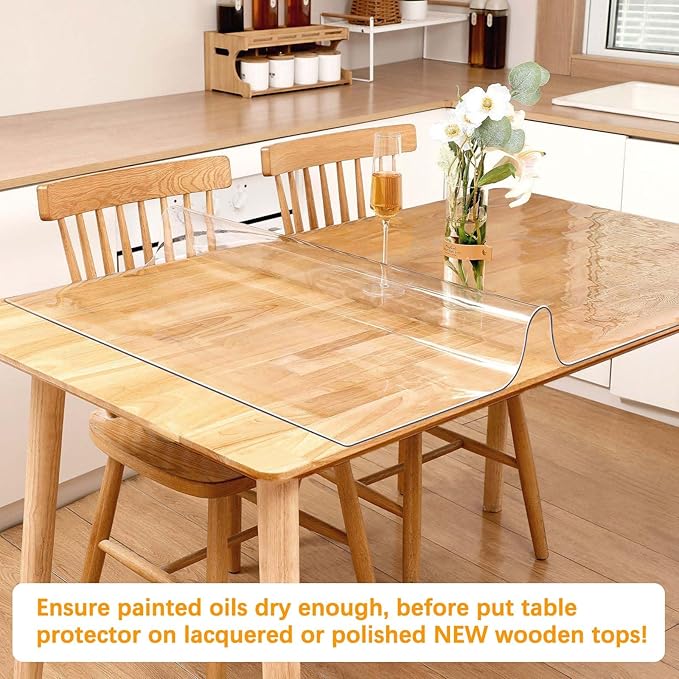 Clear Table Protector 23.6 x 59.1 Inch Thick Plastic Table Cover Protector Waterproof PVC Clear Tablecloth Protector Pad Vinyl Desk Top Protector Mat for Wood Coffee Glass Sofa Side Dining Room Table