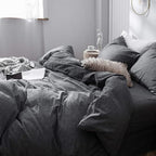 MooMee Bedding Duvet Cover Set 100% Washed Cotton Linen Like Textured Breathable Durable Soft Comfy (Heathered Dark Grey, Oversized Queen 98"x98")
