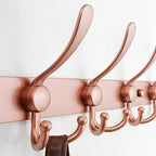 Dseap Coat Rack Wall Mount - 38” Long 10-Tri-Hooks Heavy Duty Coat Hanger Rail Wall Hooks for Hanging Coats Hats Clothing Clothes Purse Mudroom Entryway, Rose Gold, Pack of 2