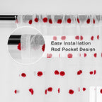 MYSKY HOME 95 Inch Long Christmas Curtains for Living Room Sliding Door Red Pom Pom White Shher Curtains for Bedroom Large Window Panels Dining Room Rod Pocket Privacy Protect 2 Sets 52" x 95"