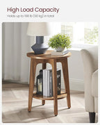 VASAGLE MAEZO Collection - Side Table, 2-Tier Small Round End Table, Nightstand with Tapered Legs, Curved Transitions, for Small Spaces, Living Room, Bedroom, Rustic Walnut ULET283T41