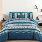 Boho Comforter Set King Size 8 Pieces, Teal Blue Comforter Bohemian Striped Bed in A Bag, Soft Microfiber Bedding Set for All Seasons