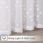 MYSKY HOME Pom Pom White Sheer Curtains for Bedroom Girls Room Curtains for Nursery Kids Light Filtering Boho Window Drapes, Rod Pocket, 52 x 95 Inches, 2 Panels