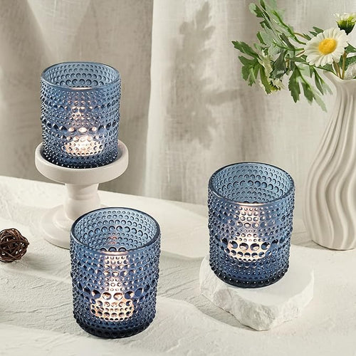 12 Pack Large Votive Candle Holders, 2.7 * 3.5in Blue Tea Light Candle Holder for Votives, Tealights & Pillar, Glass Candle Holders for Table Centerpiece Wedding