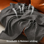 PHF 100% Cotton Waffle Weave Blanket Twin Size for Bed, Soft Lightweight & Breathable, All-Season Comfort, Luxury Aesthetic Woven Bedding for Home Decor, 66"x90", Charcoal Grey