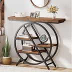 Tribesigns Console Table, 40-Inch Entryway Table with Storage Shelves, 4-Tier Industrial Hallway Sofa Table with Geometric Metal Frame, Accent Table for Living Room, Entryway, Rustic Brown