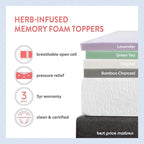 Best Price Mattress 4 Inch Ventilated Memory Foam Mattress Topper with Calming Green Tea Infusion, CertiPUR-US Certified, Twin, 4" Green Tea