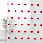 MYSKY HOME Red Pom Pom Curtains for Kitchen 45 Inch Long Bedroom Curtains Christmas Small Windows Light Filtering Sheer Curtains for Nursery Short Cafe Bathroom Privacy Rod Pocket 2 Panels 52 x 45 in
