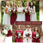 Artificial Flowers Bridesmaid Bouquets - Set of 4 Bridesmaid Bouquet Burgundy White Handmade Silk Floral Bouquet for Wedding Ceremony Anniversary, Bridal Shower, Home Table Decorations