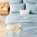 CozyLux Full Size Comforter Sets with Sheets Seersucker 7 Pieces Light Blue Bed in a Bag Textured Luxury Soft Bedding Set with Down Alternative Comforter, Sheets, Pillowcases & Shams for All Seasons