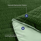HYMOKEGE Dark Green/Sage Green California King Comforter Set Seersucker 7 Pieces, All Season Luxury Bed in a Bag for Bedroom, Bedding Set with Comforter, Sheets, Pillowcases & Shams